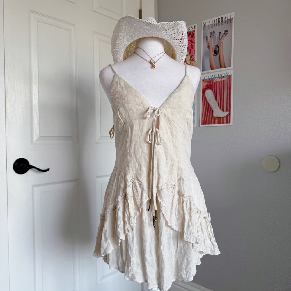 Free People Cream Tiered Ruffle Slip Dress